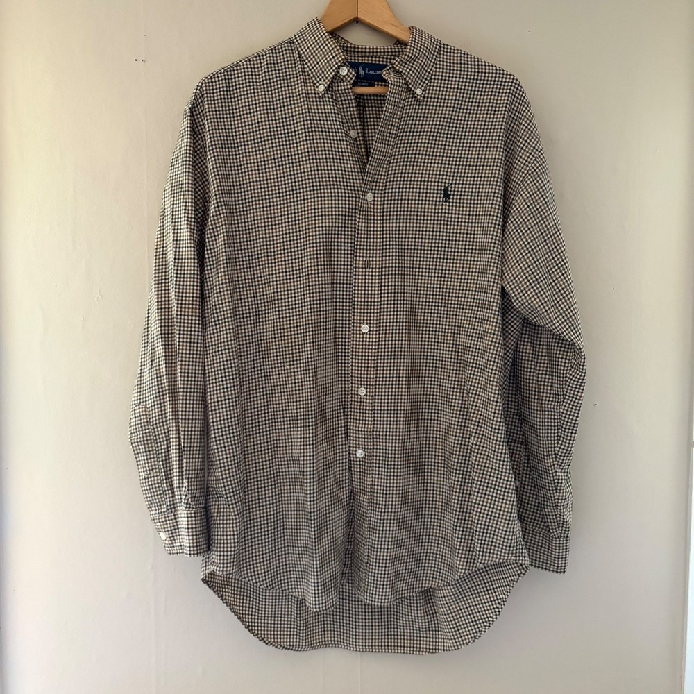 Ralph Lauren Mens Plaid Blake Button Up Shirt  Size M Brown Preppy Academia Pony